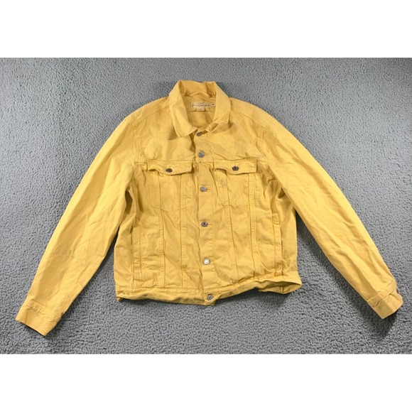 H&M LOGG Denim Trucker Jacket Men L Yellow Button Up Utility Bright Spring Retro - Picture 2 of 11